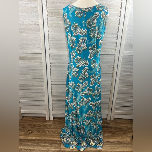 R&B COLLECTION Sleeveless Maxi Dress Teal Paisley Print-1X - Picture 4 of 4